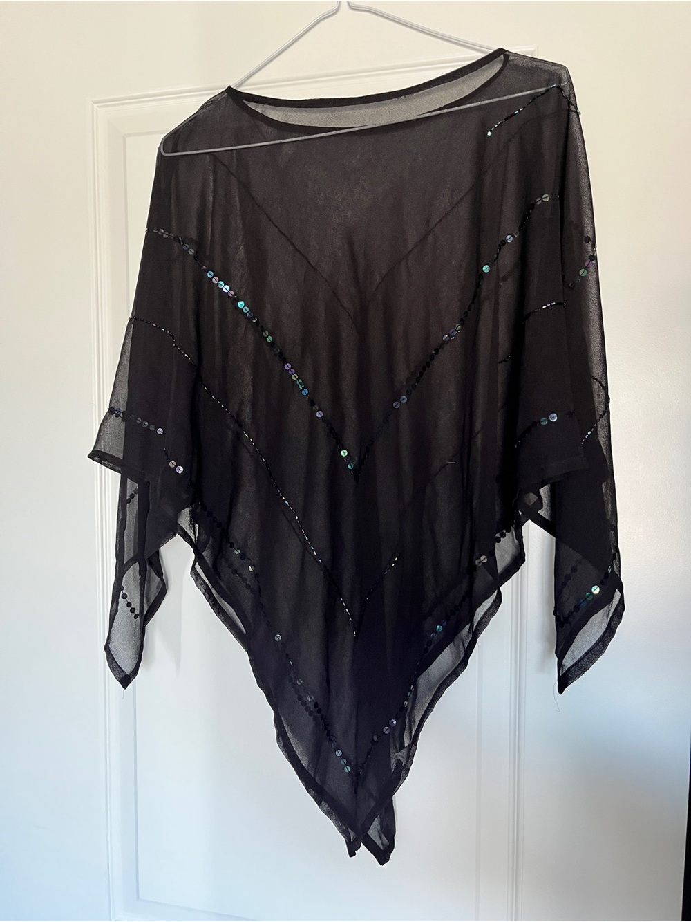 Black Sequin Sheer Poncho Top - Women's